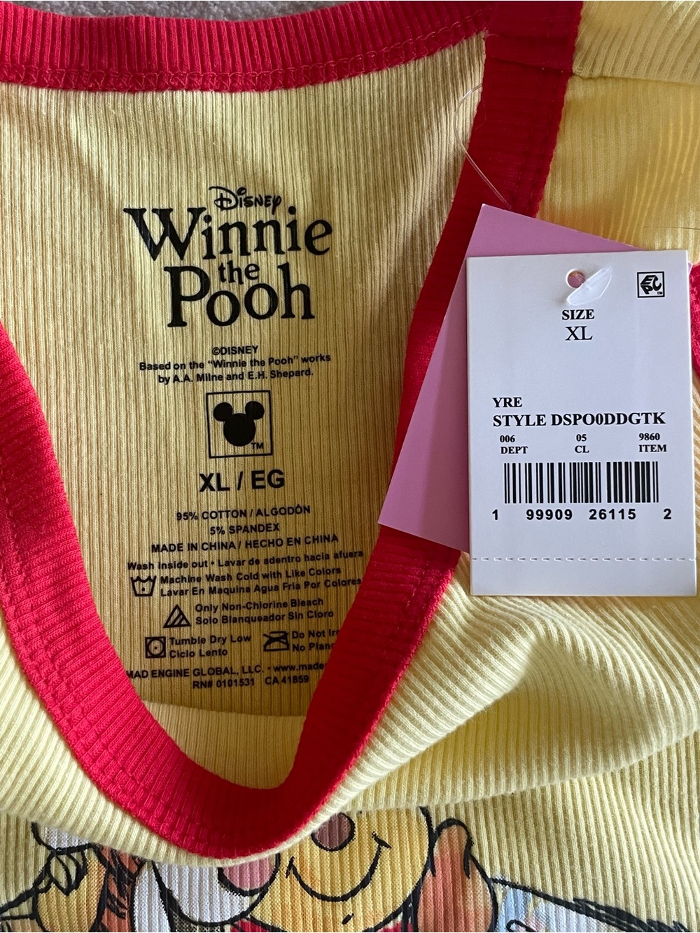 Disney Yellow Ribbed Tank Top with Red Trim - Winnie the Pooh Group Print - Picture 3 of 4